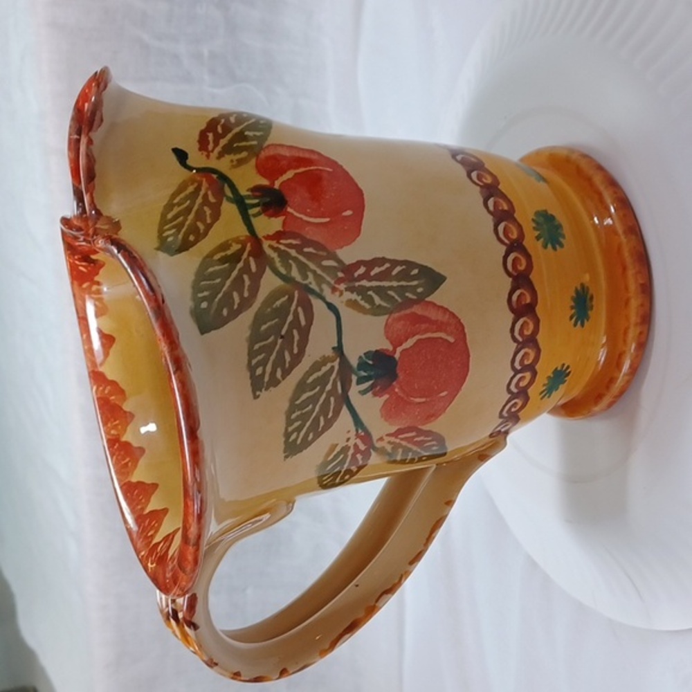 Italica ARS  Clay Pottery HandPainted Made In Italy Stamped Pitcher 7 In…